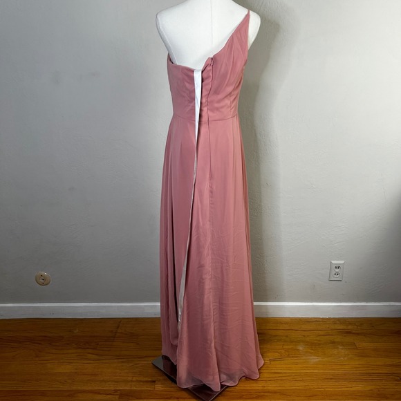 After Six 1555 One Shoulder Chiffon Bridesmaid Formal Maxi Dress Desert Rose 8 - Picture 3 of 9